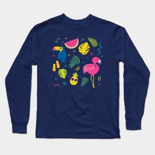 Summer Tropical Flamingo Pattern Long Sleeve T-Shirt